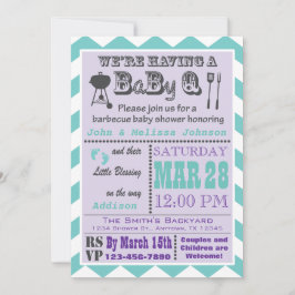 Convites Chá de fraldas BaByQ para Barbecue Roxo e Aqua Con