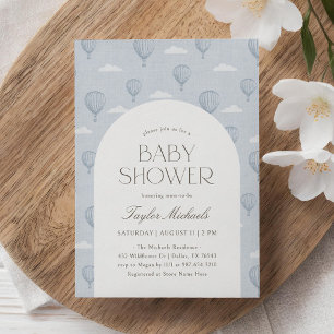 Convites Chá de fraldas Balão de Ar Quente Azul Vintage