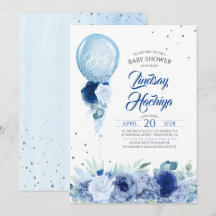 Chá de fraldas Balão de Silver Floral Azul