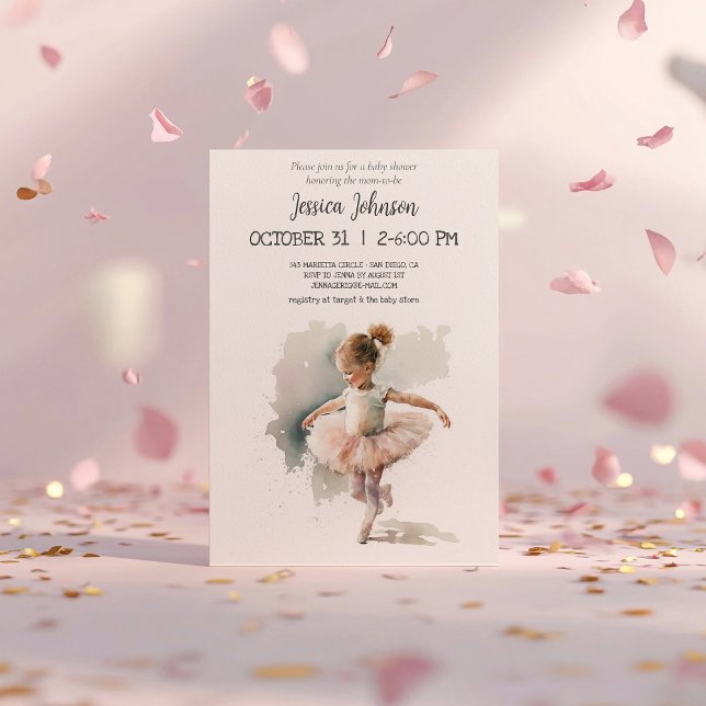 Convites Chá de fraldas Ballerina de Aquarela (Criador carregado)