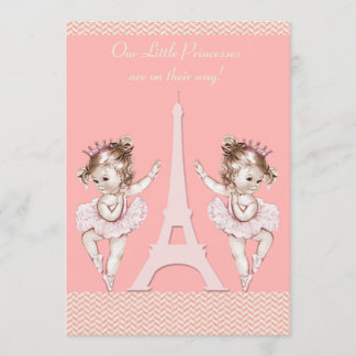 Convites Chá de fraldas Ballerina Twins Torre Eiffel Chevro