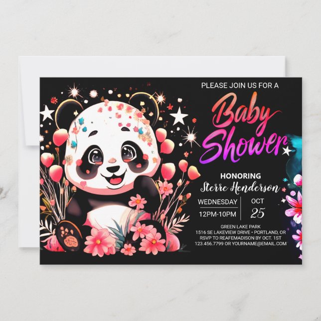 Convites Chá de fraldas Bamboo Panda Bliss Encantado (Frente)
