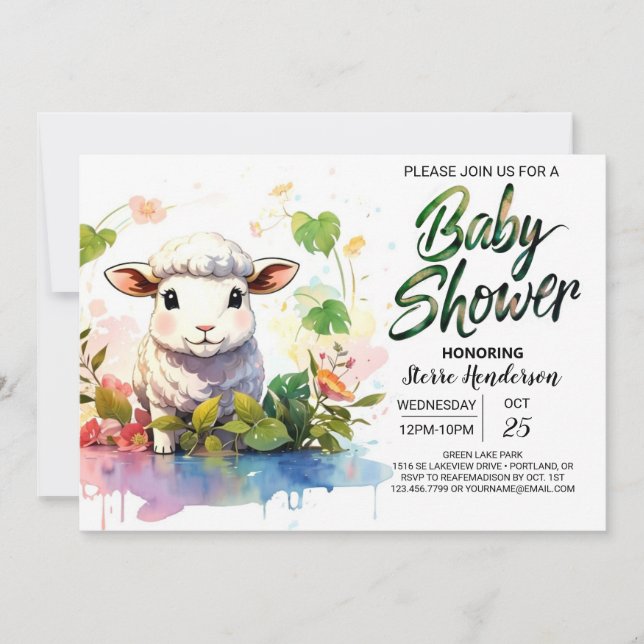 Convites Chá de fraldas Barnyard Sheep Girl (Frente)