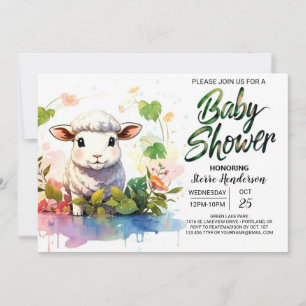 Convites Chá de fraldas Barnyard Sheep Girl