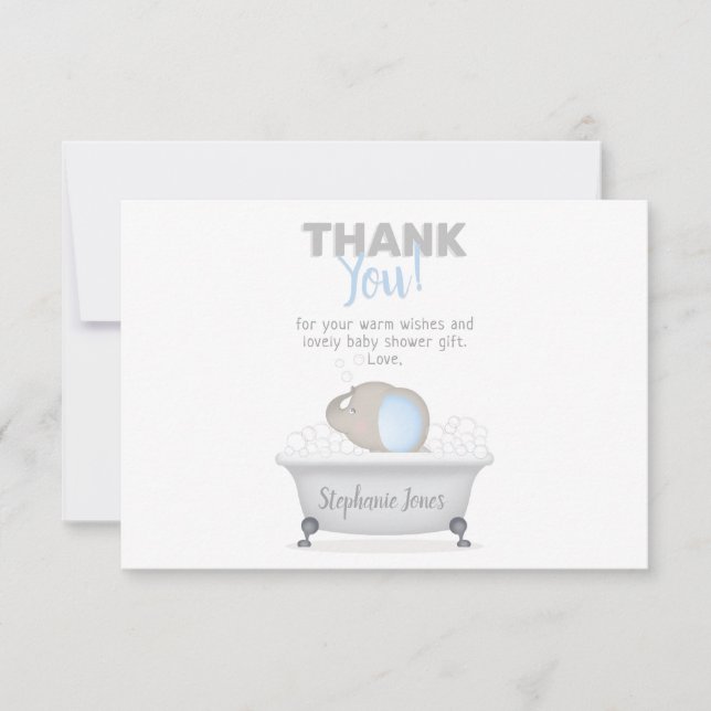 Convites Chá de fraldas Bath Boy do Baby Elephant (Frente)