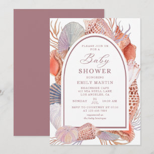 Convites chá de fraldas Beach Seashelds Aquarela Náutica 