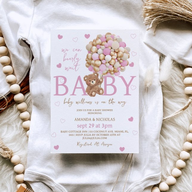 Convites Chá de fraldas Bear Balões Rosa (Criador carregado)