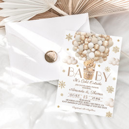 Convites Chá de fraldas Bear Winter Snowflakes & Balloons