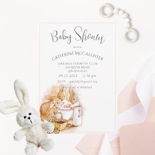 Convites Chá de fraldas Beatrix Potter Bunny Pink Girl