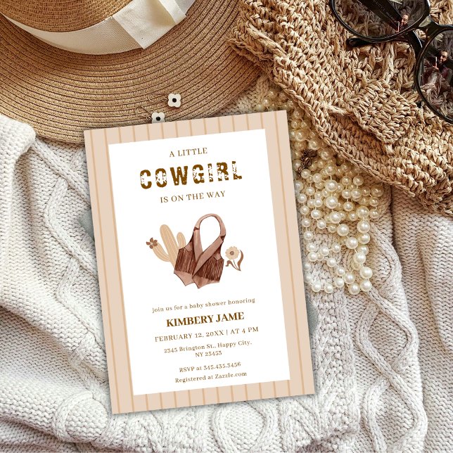 Convites Chá de fraldas Beige Boho Western Cactus Cowgirl (Sand Beige Boho Western Cactus Cowgirl Baby Shower Invitation)