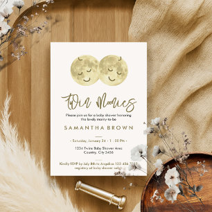 Convites Chá de fraldas Beige Moon Twins