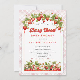 Convites Chá de fraldas Berry Sweet   Morango Rosa-Boho