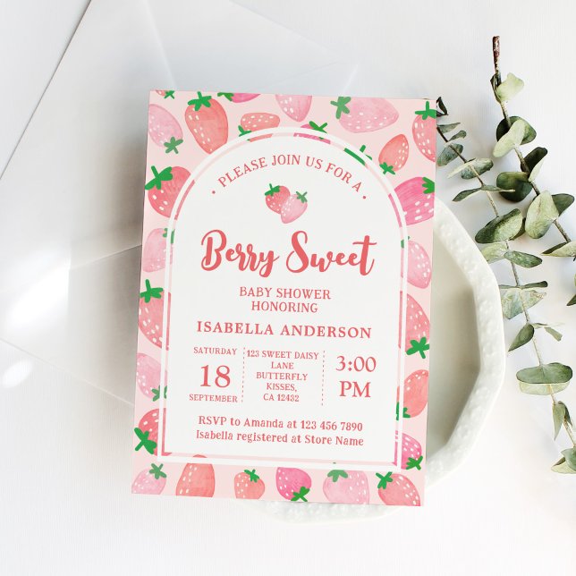 Convites Chá de fraldas Berry Sweet Strawberry Girl (Criador carregado)
