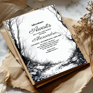 Convites Chá de fraldas Black White Adventure Mountain