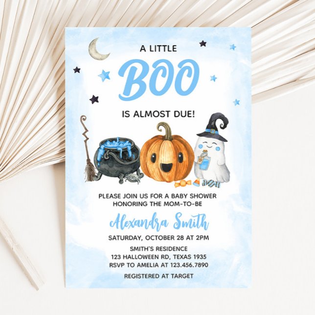 Convites Chá de fraldas Blue A Little Boo (Blue Ghost Baby Shower Invitation)