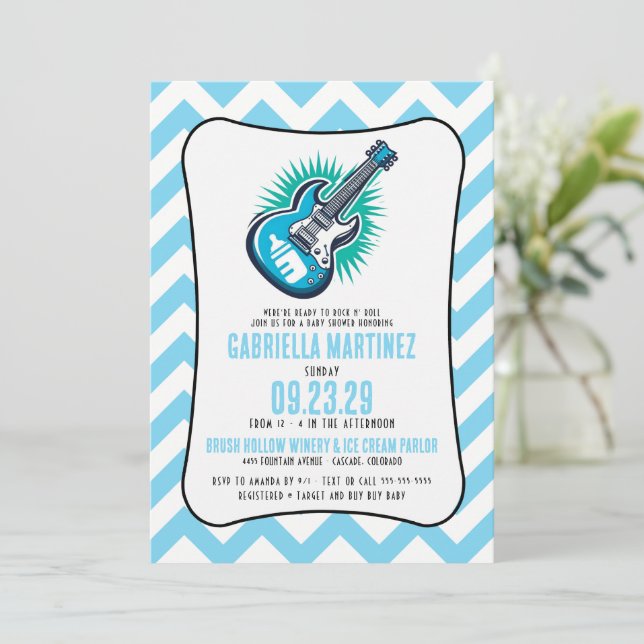 Convites Chá de fraldas Blue Baby Rock (Em pé/Frente)