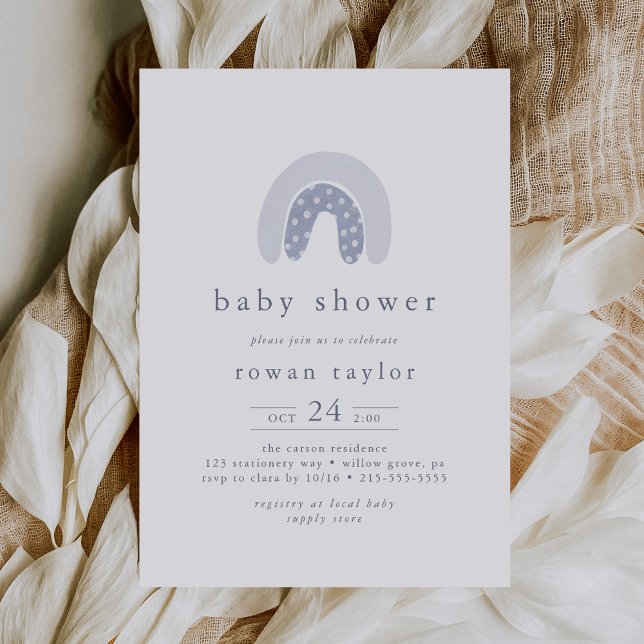 Convites CHÁ DE FRALDAS Blue Boho Rainbow do verão da ROWAN (ROWAN Summer Boy Blue Boho Rainbow Baby Shower Invitation)