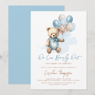 Convites Chá de fraldas Blue Boy do Urso de Teddy