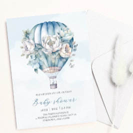 Convites Chá de fraldas Blue Boy Floral Hot Air Balloon