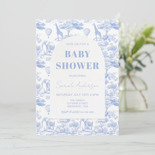 Convites Chá de fraldas Blue Chinoiserie Toile de Jouy (Em pé/Frente)