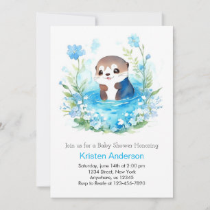 Convites Chá de fraldas Blue Floral Otter Boy Bastante Edit