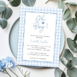 Convites Chá de fraldas Blue Gingham Boy<br><div class="desc">🎉 se preparem para comemorar em estilo com nosso Chá de fraldas Blue Gingham Boy Invitation! 🍼 Este encantador convite dá o tom perfeito para a sua elegante celebração de chá de fraldas. Imaginem isto: um toque de charme vintage encontra sofisticação moderna, tudo embrulhado em doce azul. Aqui está o...</div>