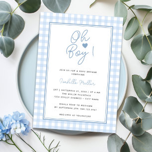Convites Chá de fraldas Blue Gingham Boy