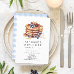 Convites Chá de fraldas Blue Gingham Boy Pancakes & Pacific<br><div class="desc">Este belo convite para chá de fraldas/brunch do garoto "panquecas e pacificadores" apresenta um fundo branco com panquecas, bagas e um pacificador azul. O verso apresenta um fundo branco com um padrão de verificação de gingham em azul claro. Personalize-o para as suas necessidades. Você pode encontrar produtos correspondentes na minha...</div>