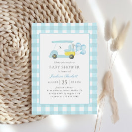 Convites Chá de fraldas Blue Gingham Golf Boy