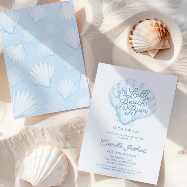 Convites Chá de fraldas Blue Little Beach Bum Boy (A Blue Little Beach Bum Baby Shower Invitation)
