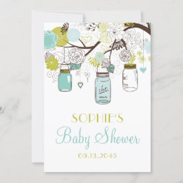 Convites Chá de fraldas Blue Mason Jars e Spring Flowers