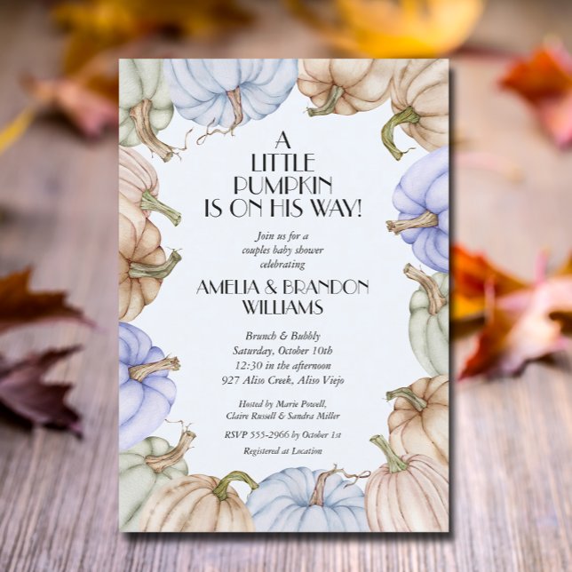 Convites Chá de fraldas Blue Pumpkins Boy (Pumpkins blue boy baby shower invitations, INSTANT DOWNLOAD and/or PRINTED)