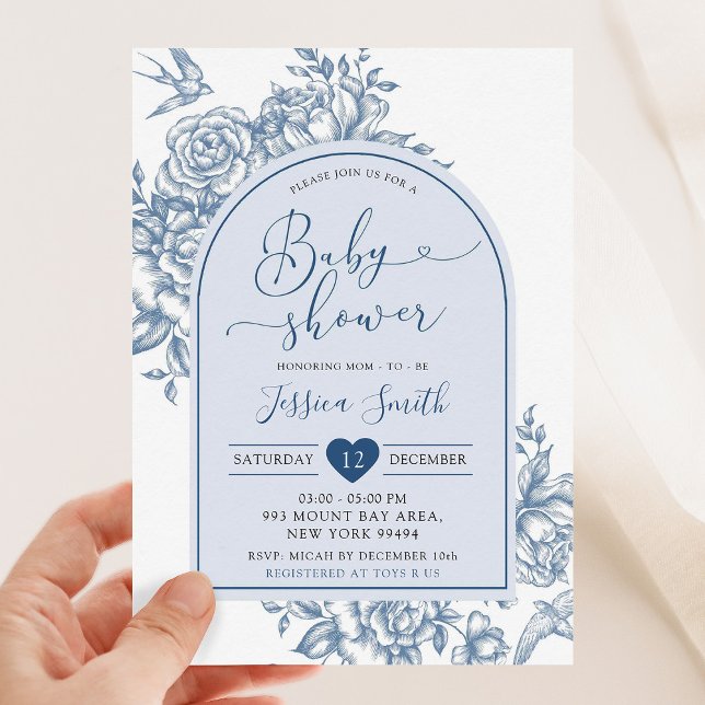 Convites Chá de fraldas Blue White Chinoiserie Vintage (Criador carregado)