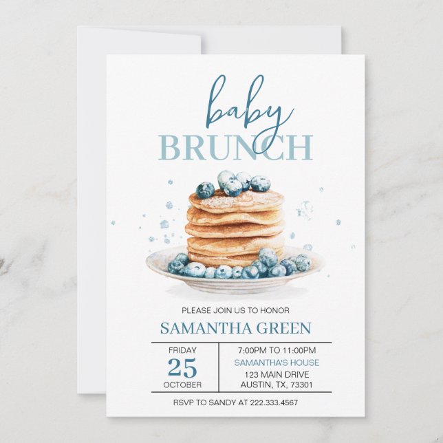 Convites Chá de fraldas Blueberry Baby Brunch (Frente)