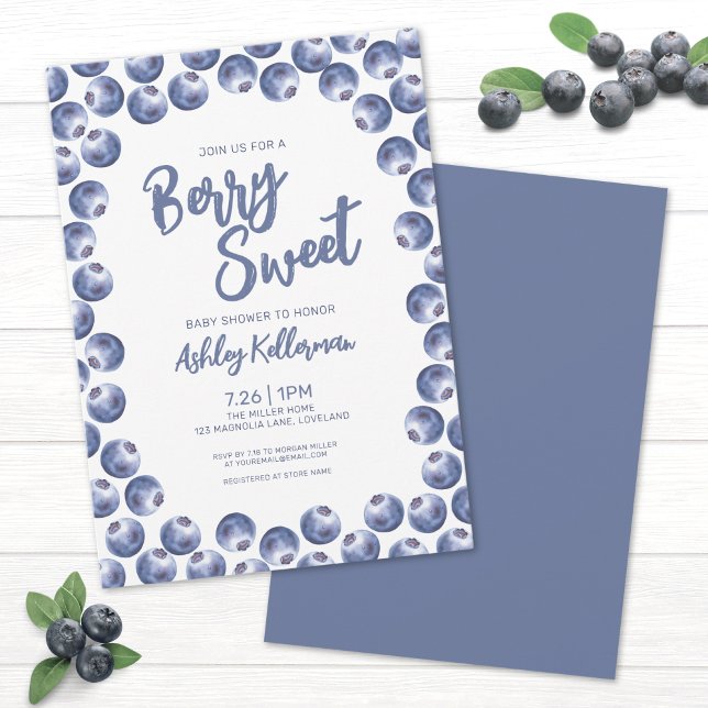 Convites Chá de fraldas Blueberry Berry Sweet (Blueberry Berry Sweet Baby Shower Invitation)