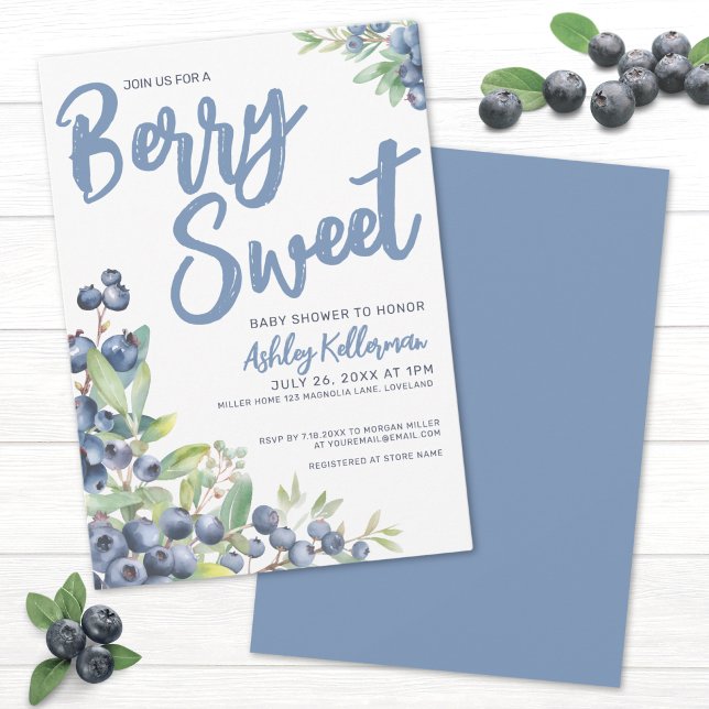Convites Chá de fraldas Blueberry Berry Sweet (Blueberries Berry Sweet Baby Shower Invitation)
