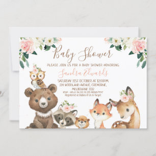 Convites Chá de fraldas Blush and White Floral Woodland