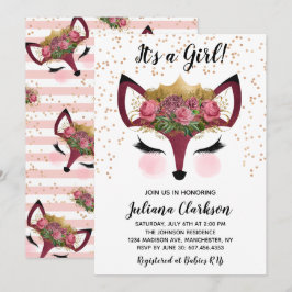 Convites Chá de fraldas Blush & Dourado Fox Princess