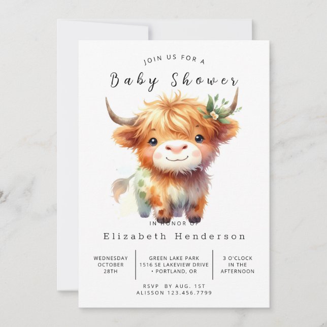 Convites Chá de fraldas Boêmian Happy Cow para impressão (Frente)