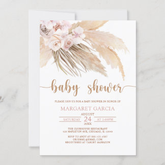 Convites Chá de fraldas Bohemian Boho Pampas Grass