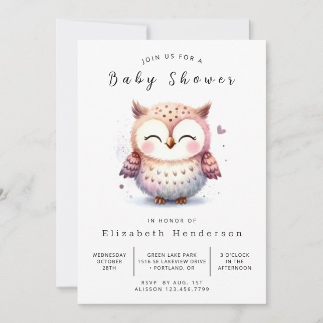 Convites Chá de fraldas Bohemian Chic Owl (Frente)