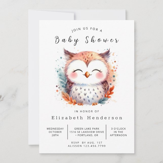 Convites Chá de fraldas Bohemian Classic Owl (Frente)