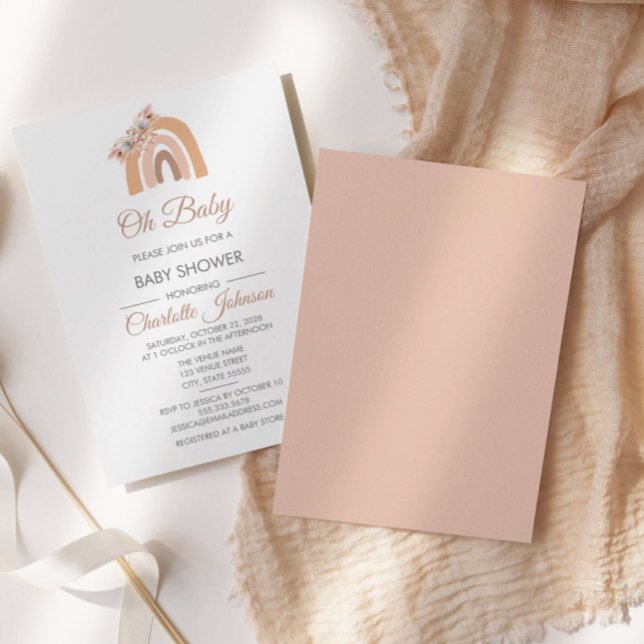 Convites Chá de fraldas Bohemian Floral Rainbow Pink Pastel (Criador carregado)