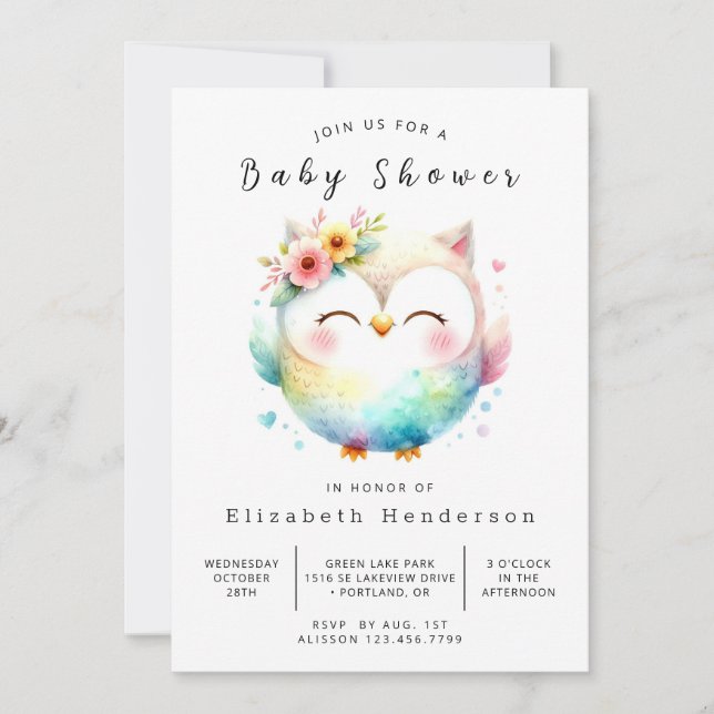 Convites Chá de fraldas Bohemian Happy Owl (Frente)
