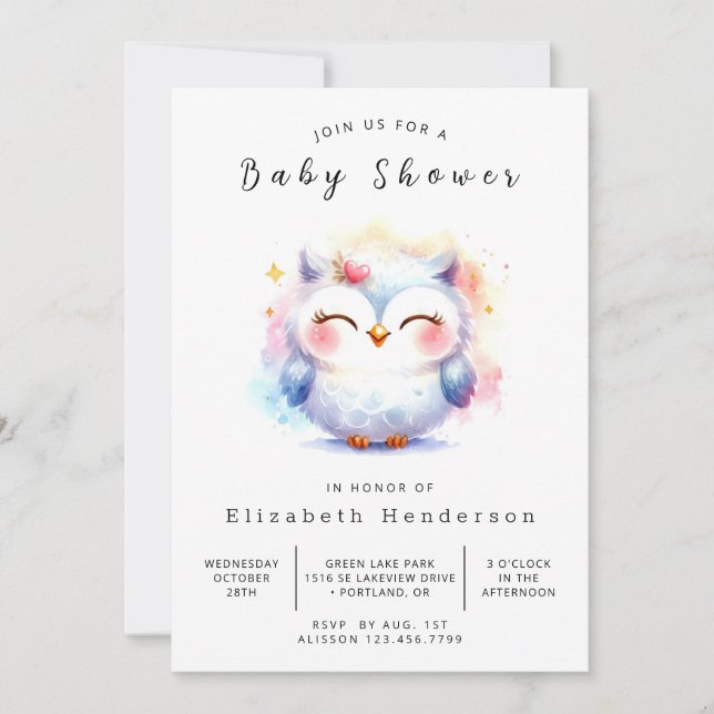 Convites Chá de fraldas Bohemian Pastel Owl (Frente)