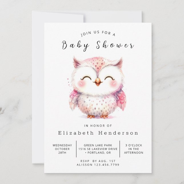 Convites Chá de fraldas Bohemian Printable Owl (Frente)