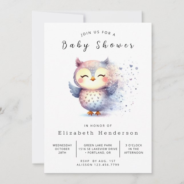 Convites Chá de fraldas Bohemian Whimsy Owl (Frente)