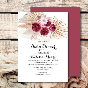 Convites Chá de fraldas Boho Burgundy Pampas Grass
