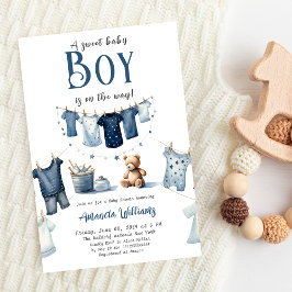 Convites Chá de fraldas Boho Clothesline Blue Sweet Boy