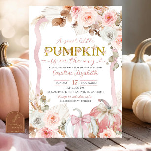 Convites Chá de fraldas Boho Coquette Pumpkin Rosa